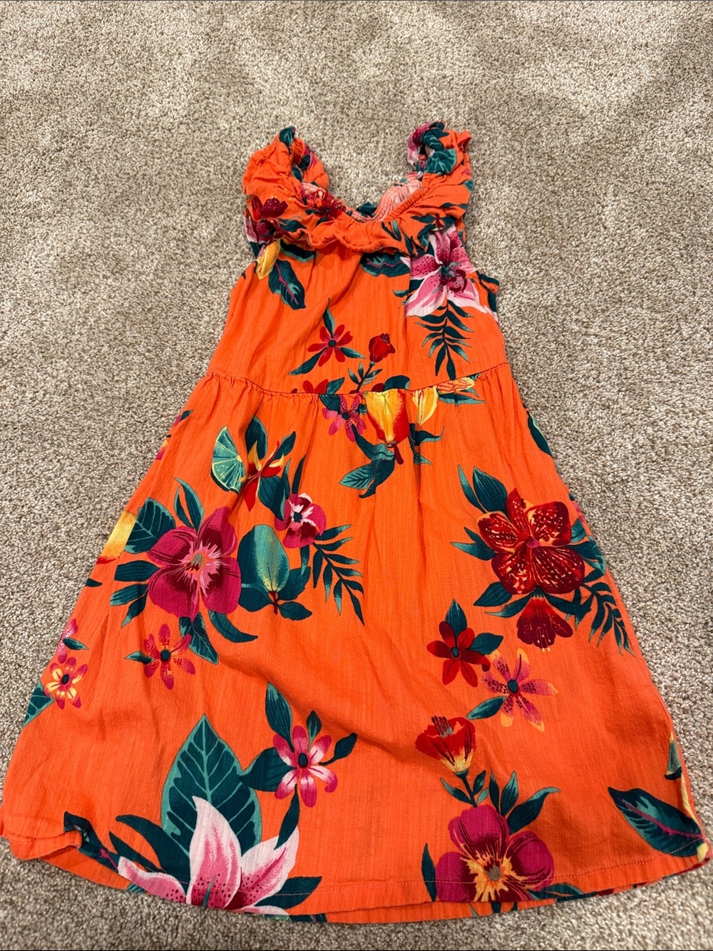 Old Navy Orange Floral Ruffle Strap Dress